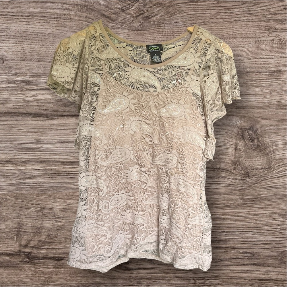 Dusty Rose Flutter Sleeve Tank top with Attached Sheer Lace Blouse